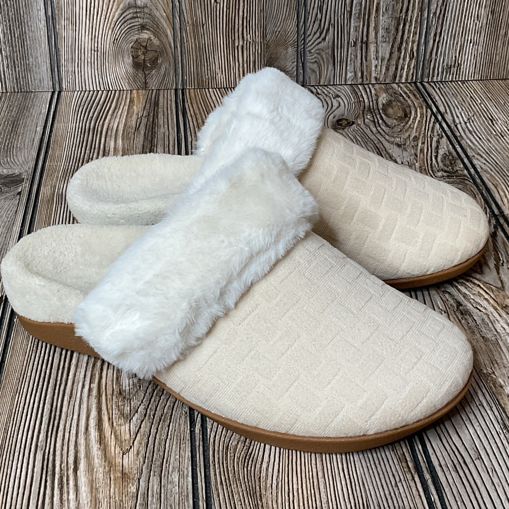ERGOfoot Womens Orthopedic Slippers Arch Support Sherpa Fleece Lined Size 6 NEW